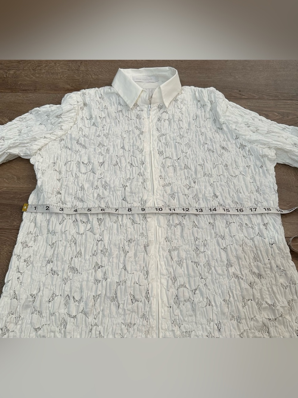 Anne Fontaine Roman White Lace Zip Front Blouse | Size 42 - Picture 10 of 15
